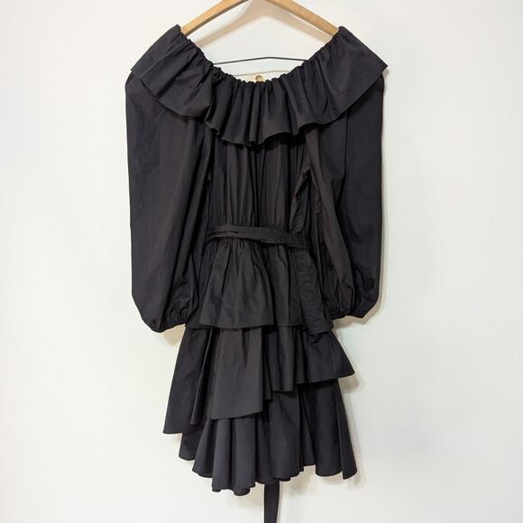Ulla Johnson Giselle Ruffled Puff Sleeve Mini Dress Size 4 Black Noir Preowned - Picture 3 of 6